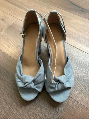 LOFT Light Blue Knotted Ankle Strap Block Heels